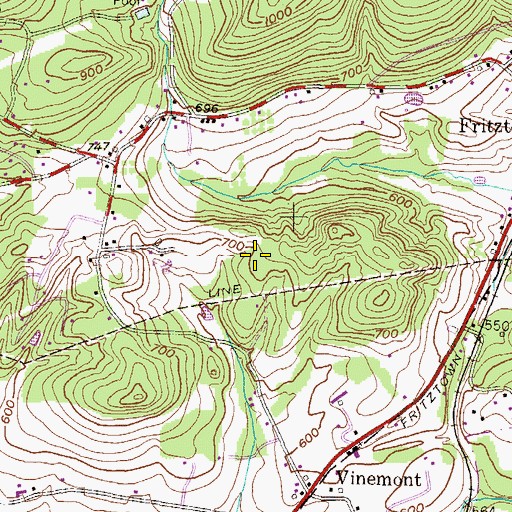 Topographic Map of Cushion Peak Rod and Gun Club, PA