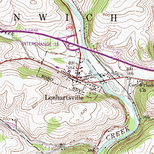Topographic Map of Lenhartsville Post Office, PA