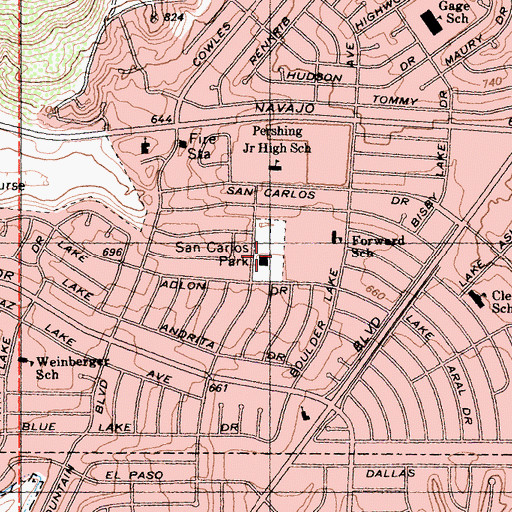 Topographic Map of San Carlos Park, CA