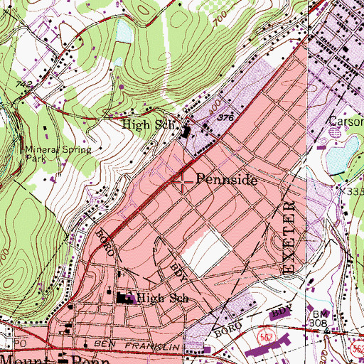 Topographic Map of Pennside Carsonia Apartments, PA