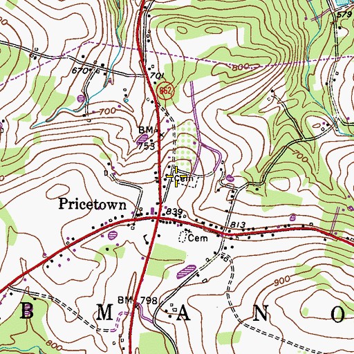 Topographic Map of Saint Johns / Pricetown Cemetery, PA