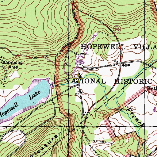 Topographic Map of Hopewell Furnace National Historic Site Visitor's Center, PA