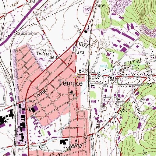 Topographic Map of Temple Fire Company 1 Station 11, PA