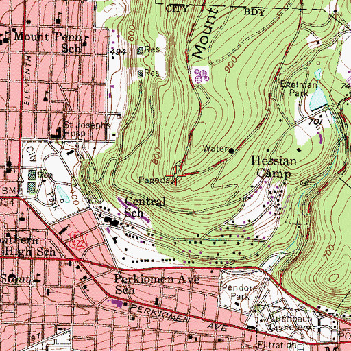 Topographic Map of The Pagoda, PA