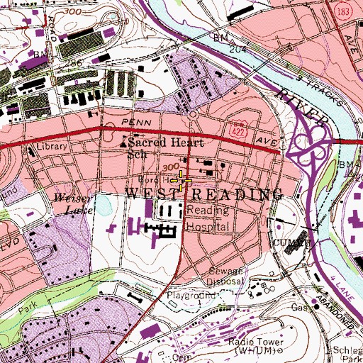 Topographic Map of West Reading Borough Hall, PA