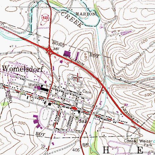 Topographic Map of Womelsdorf Union Cemetery, PA