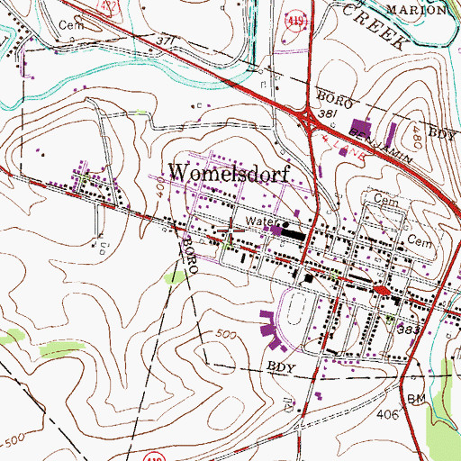 Topographic Map of Womelsdorf Volunteer Fire Company Station 47, PA