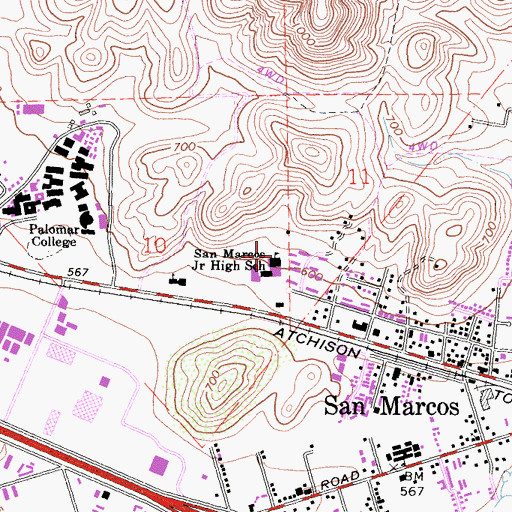 Topographic Map of San Marcos Junior High School, CA