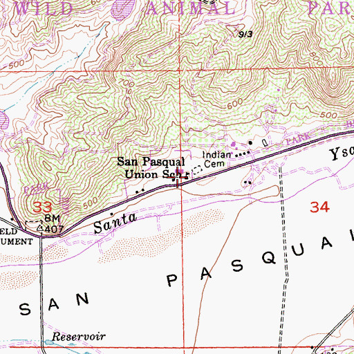 Topographic Map of San Pasqual Union School, CA