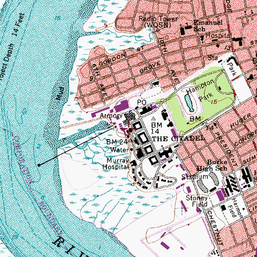 Topographic Map of The Citadel Cadet Services Building, SC