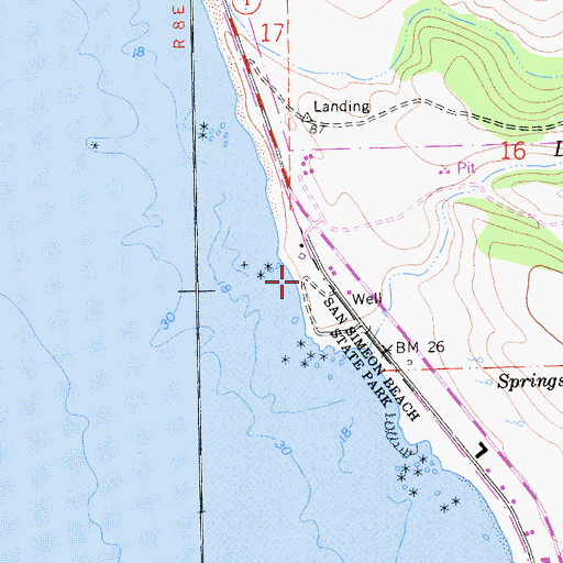 Topographic Map of San Simeon Beach State Park (historical), CA