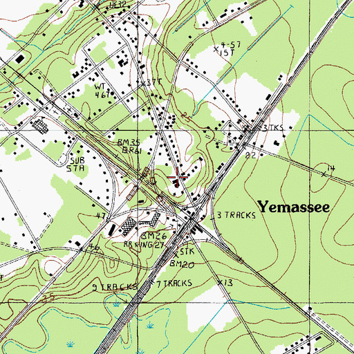 Topographic Map of Yemassee Post Office, SC
