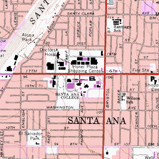 Topographic Map of Santa Ana College, CA