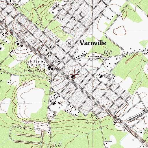 Topographic Map of Varnville First Baptist Church, SC