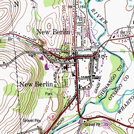 Topographic Map of New Berlin Central School (historical), NY