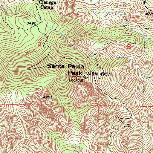 Topographic Map of Santa Paula Peak, CA