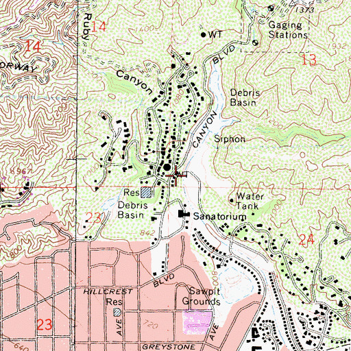 Topographic Map of Sawpit Canyon, CA