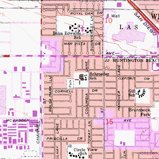 Topographic Map of Schroeder Elementary School, CA