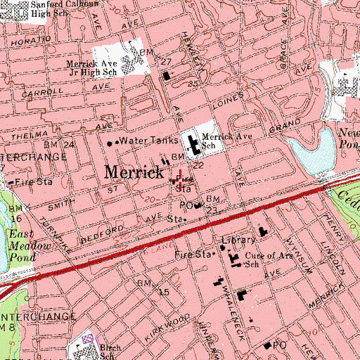 Topographic Map of Merrick Fire Department Hook and Ladder Company 1, NY