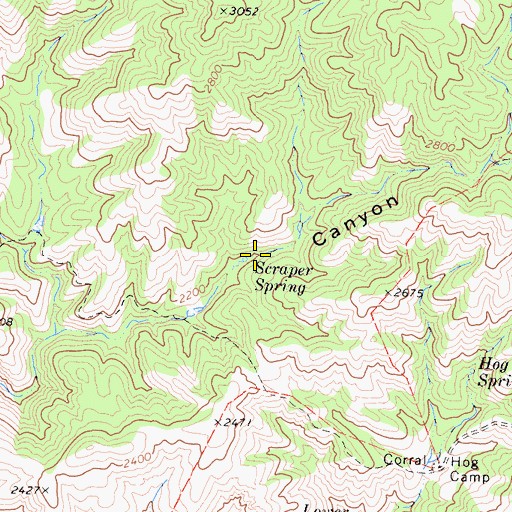 Topographic Map of Scraper Spring, CA