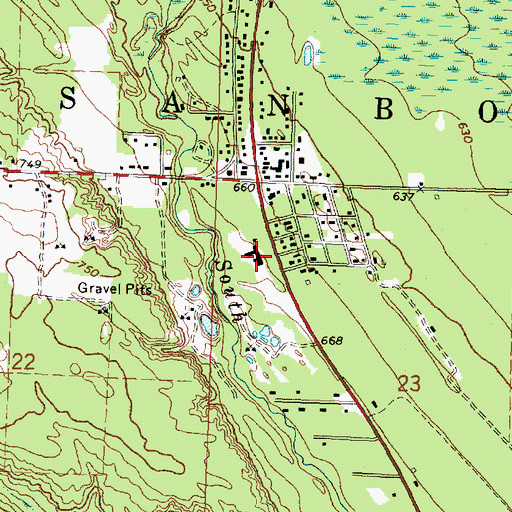Topographic Map of Sanborn School, MI