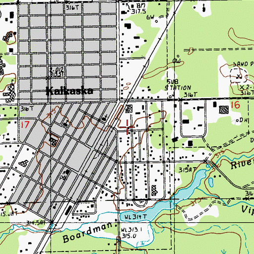 Topographic Map of Kalkaska Township Fire Department Station 7, MI