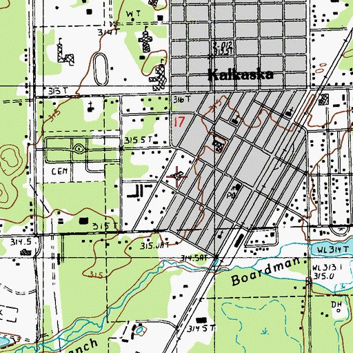 Topographic Map of Kalkaska Memorial Health Center, MI