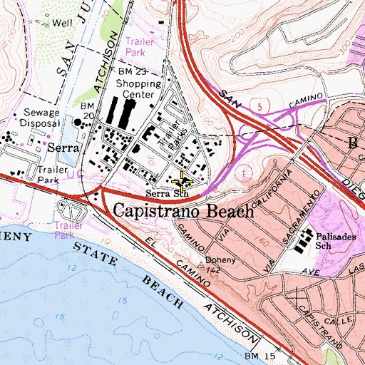 Topographic Map of Serra School, CA