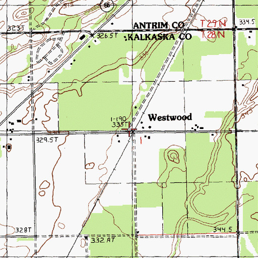 Topographic Map of Westwood Post Office (historical), MI