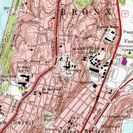 Topographic Map of Fieldston Middle School, NY
