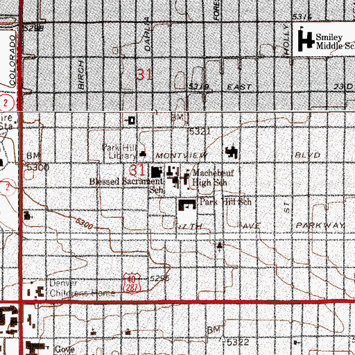 Topographic Map of Denver International School (historical), CO