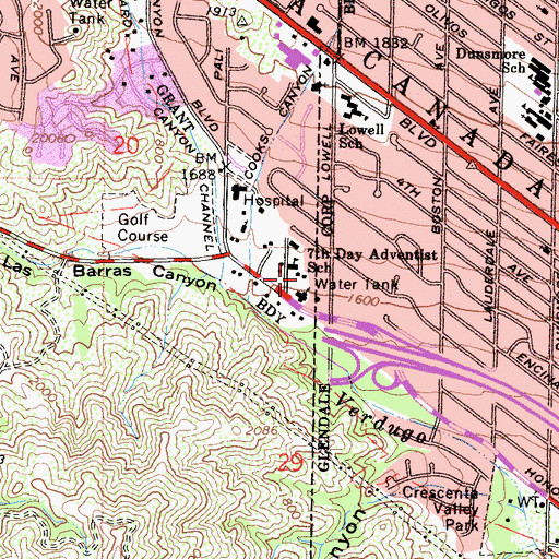 Topographic Map of Crescenta Valley Adventist School, CA
