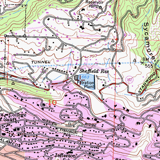 Topographic Map of Sheffield Reservoir, CA