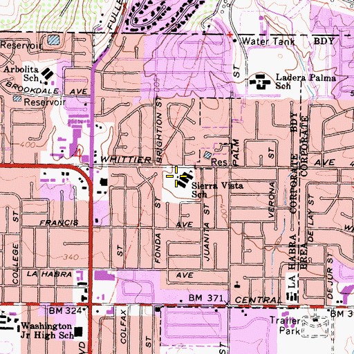 Topographic Map of Sierra Vista Elementary School, CA