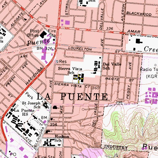 Topographic Map of Sierra Vista Middle School, CA