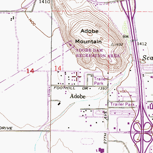 Topographic Map of Mountain Shadows Mobile Homes Park, AZ