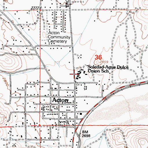 Topographic Map of Acton Elementary School, CA