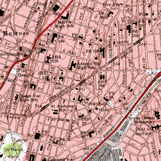 Topographic Map of President Theatre (historical), NY