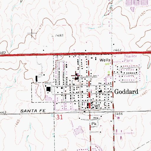 Topographic Map of Oak Street Elementary School, KS
