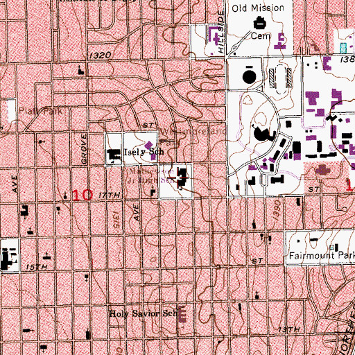 Topographic Map of Metro - Boulevard Alternate High School, KS