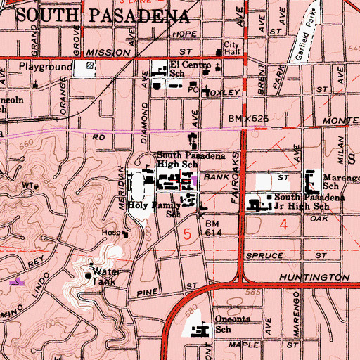 Topographic Map of South Pasadena Senior High School, CA