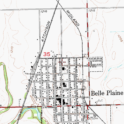 Topographic Map of Belle Plaine High School, KS