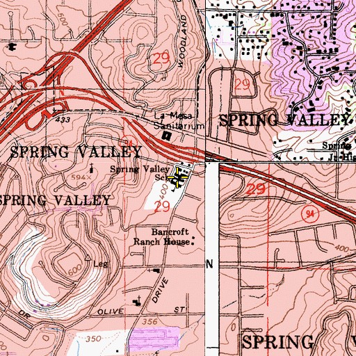 Topographic Map of Spring Valley Elementary School, CA