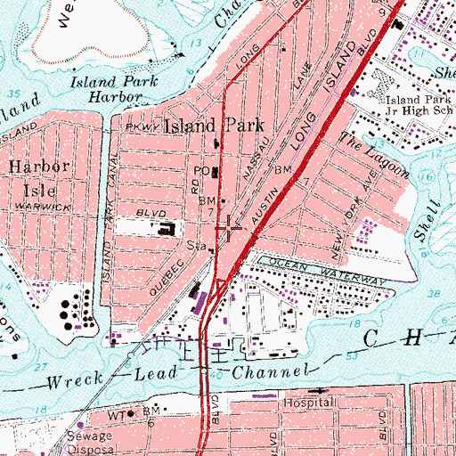 Topographic Map of Island Park Village Hall, NY