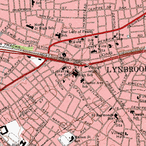Topographic Map of Lynbrook Volunteer Fire Department Engine Company 1, NY