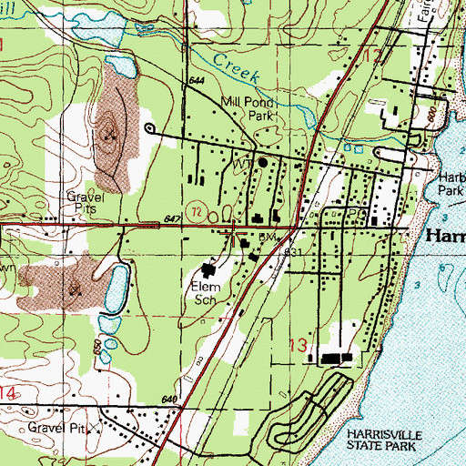 Topographic Map of Alcona County Library, MI