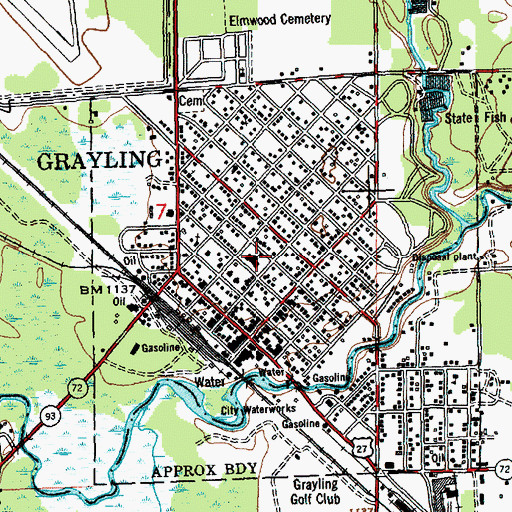 Topographic Map of Grayling Middle School, MI