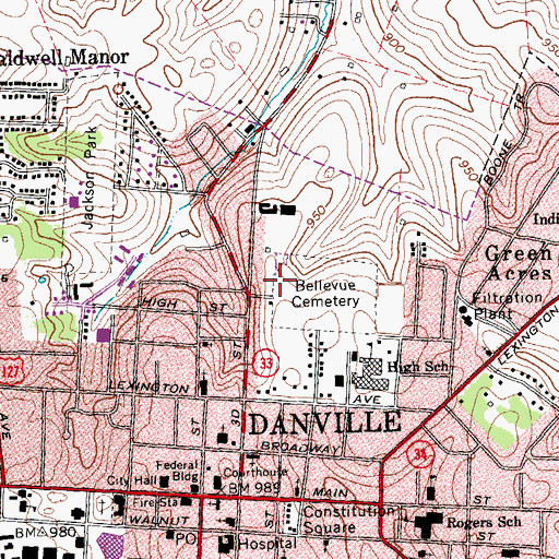 Topographic Map of Danville National Cemetery, KY
