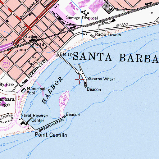 Topographic Map of Stearns Wharf, CA