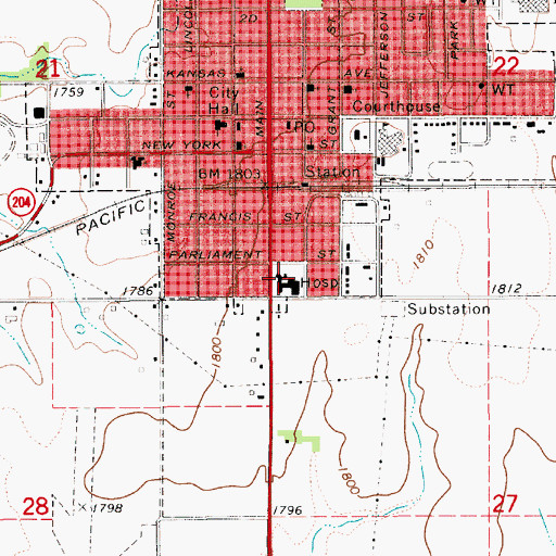 Topographic Map of Smith County Memorial Hospital, KS